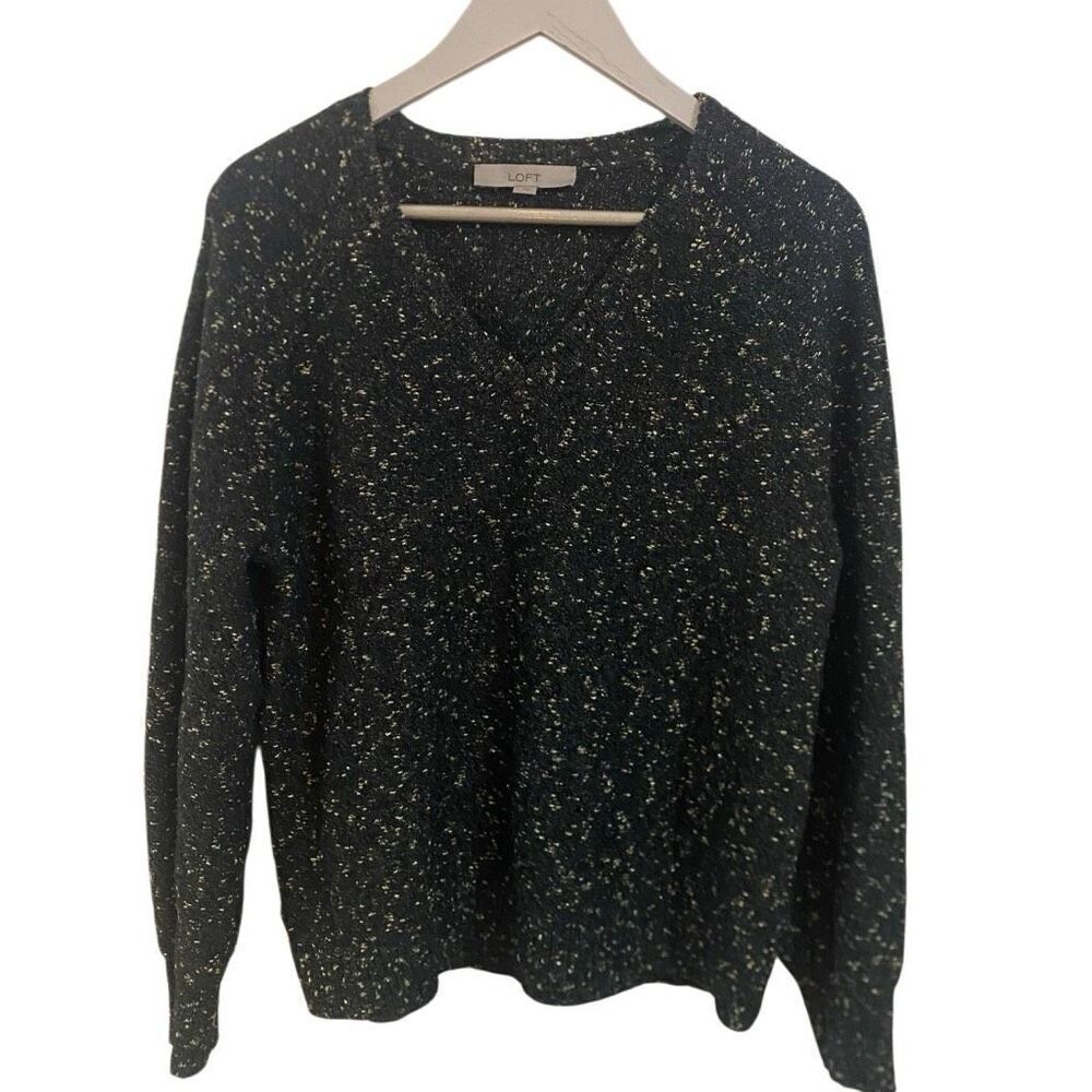 Loft large vneck sweater metallic look long sleeve